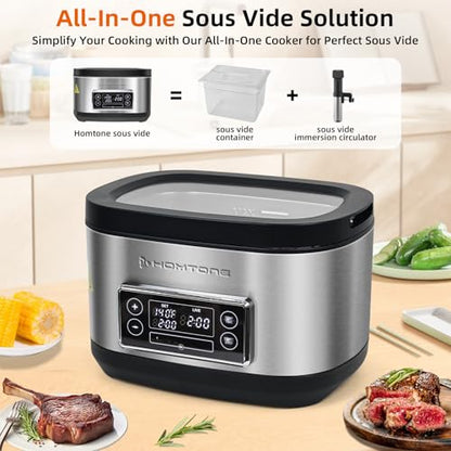 Homtone 8 Quart Sous Vide, Temperature Control Sous Vide Cooker with Timer, Stainless Steel Sousvide for Steak/Seafood/Vegetables, Suveed Cooking Machine Precision Steak Cooker with Vacuum Bags