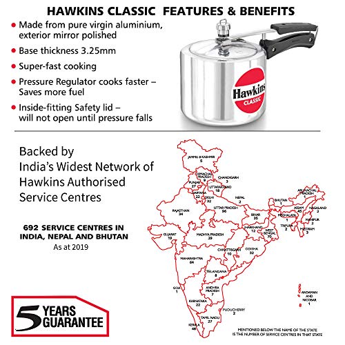Hawkins Aluminium 3 Litre Classic Pressure Cooker, Tall Design Inner Lid Cooker, Best Cooker, Silver (Cl3T)