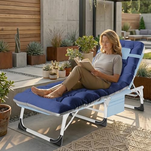 ABORON 4-in-1 Lounge Chair with Face & Arm Holes for Tanning, 440LB Heavy-Duty Folding Recliner with Plush Cotton Cushion, No Assembly Tri-Fold Guest Bed for Sunbathing, Poolside, Office Nap & Camping