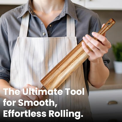 KARRYOUNG Acacia Wood Rolling Pin for Baking, Kitchen Dough Roller With Handles, Rodillo Para Masa, Rolling Pin for Dough, Pizza,Bread, Fondant & Tortilla