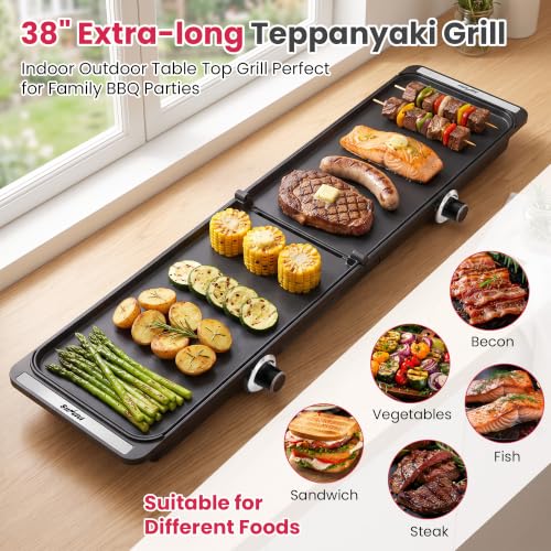 SUNVIVIPRO 38" x 10" Foldable Electric Griddle with 2 Cooking Zones