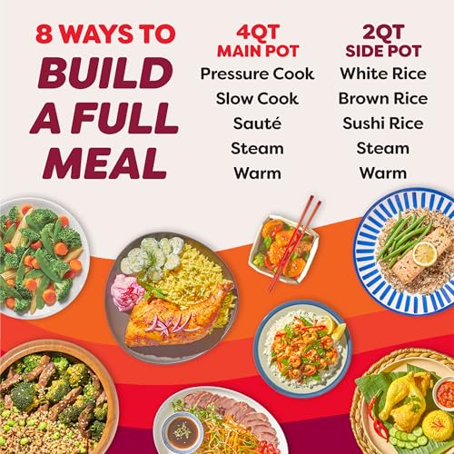 Instant Pot Dual Action 8‑in‑1 Multi-Cooker with Serve Together™ Smart Timing, 4Qt Pressure Cooker & 2Qt Rice Cooker, Cook Mains & Sides Together, Fast Cooking, PFAS-Free Pot*, Sauté, Slow Cook & More