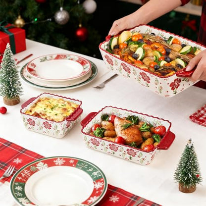 Coloch 3 Pack Ceramic Baking Dishes, Rectangular Bakeware Set Hand-painted Lasagna Pan Porcelain Serving Bakeware for Pasta, Chicken, Kitchen, Banquet, Microwave and Dishwasher Safe