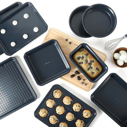 Calphalon Legacy 10-Pieces Nonstick Bakeware Set PFOA-Free, Baking Sheet Set, Baking Pans Set, Carbon Steel Bakeware Pans Collection, High-Heat Oven Safe, for Cookies, Cakes, and Muffins -Navy Blue