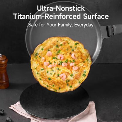 JEETEE Nonstick Crepe Pan with Detachable Handle, 11" Titanium Pancake Pan