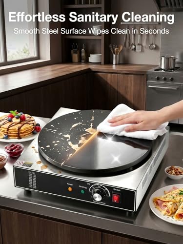 FOHERE 1700W Electric Crepe Maker, 17.1 Inch Commercial-Style Crepe Machine with 122°F-572°F Temperature Control, Iron Plate Griddle for Crepes, Dosas, Pancakes, Tortillas and Flatbreads