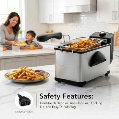 OVENTE Electric Deep Fryer 2 Liter Capacity, 1500 Watt Lid with Viewing Window and Odor Filter, Adjustable Temperature, Removable Frying Basket and Easy to Clean Stainless Steel Body, Silver FDM2201BR