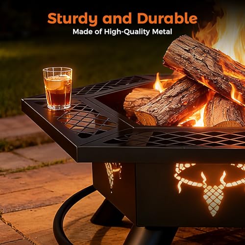 BALI OUTDOORS Fire Pit with BBQ, Outdoor Fire Pit for Wood Burning, Patio Firepits for Outside with Grill