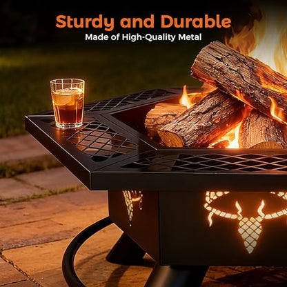 BALI OUTDOORS Fire Pit with BBQ, Outdoor Fire Pit for Wood Burning, Patio Firepits for Outside with Grill