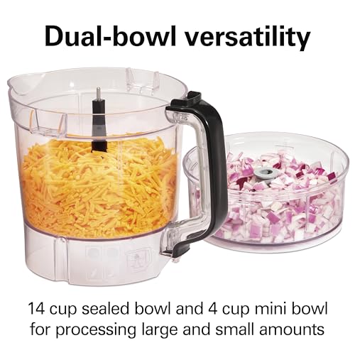 Hamilton Beach Stack & Snap Food Processor and Vegetable Chopper, Stainless Steel Blades, 14 Cup + 4-Cup Mini Bowls, 3-Speed 500 Watt Motor, Black (70585)