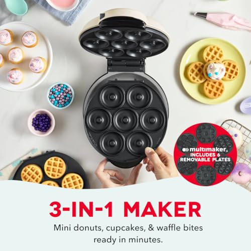 Dash MultiMaker Treat Maker System - Features Snap-and-Swap, Dishwasher Safe Plates - Makes Mini Donuts, Waffle Bites, and Mini Cupcakes - Cream