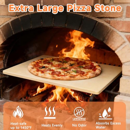 Tcatec Pizza Stone for Grill, 23.6''x15.7'' Extra Large Pizza Stone for Oven BBQ, Heavy Duty Rectangle Baking Stone for Bread