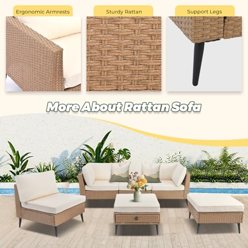 LVUYOYO 6 Pieces Outdoor Patio Furniture Set, Wicker Sectional Sofa Set