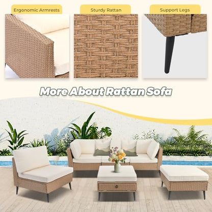 LVUYOYO 6 Pieces Outdoor Patio Furniture Set, Wicker Sectional Sofa Set