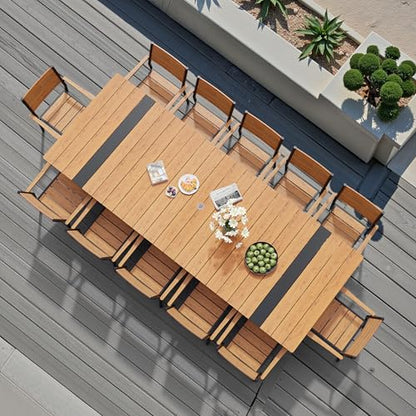 Pellebant 13 Piece Patio Table and Chairs Set for 12, Aluminum Outdoor Dining Set with Umbrella Hole, Stackable Dining Chairs & 118" Dining Table, Brown