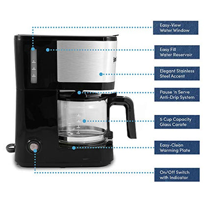 Elite Gourmet EHC9420 Automatic 5-Cup Drip Coffee Maker, Pause N Serve