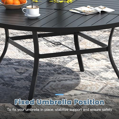 DIFY 7 Pieces Outdoor Patio Dining Set for 6, 50" Black Round Metal Dining Table and 6 Brown Stackable Sling Dining Chairs, Outdoor Table and Chairs for Lawn Garden Backyard Deck