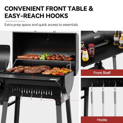 Grills House CC1831F Barrel Charcoal Grill with Offset Smoker Black
