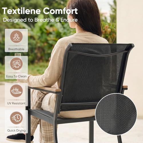 NATURAL EXPRESSIONS HDPS Patio Outdoor Table and Chairs Set for 4, Patio Dining Set with 4 Textilene Chair and 36” Square Fauxwood Patio Table with Umbrella Hole for Garden, Backyard, Deck (Black)