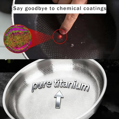 SSHIYEEY Titanium Pan – Premium Titanium Cookware, Naturally Nonstick & Non-Toxic,Chemical-Free Frying Pan, Fast & Even Heating Skillet for Cooking, Works on All Cooktops (13”+lid)