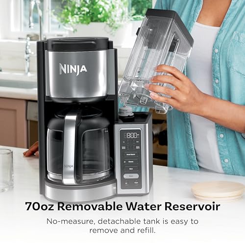 Ninja Fresh Brew™ Drip Coffee Maker, Programmable 14 Cup Glass Carafe, Classic and Rich, 70 Ounces Removable Water Reservoir, Small Batch, Delay, Adjustable Warming Plate, Stainless Steel, CE451