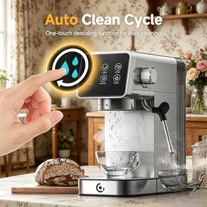 AMZCHEF Espresso Machine with Self-Cleaning, 20Bar Coffee Maker, Platinum