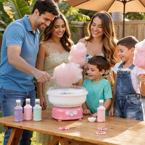 Cotton Candy Machine, Cotto Candy Maker for Kids with Cartoon DIY Stickers, 6 Paper Cones & Sugar Scoop, Homemade Candy Machine for Birthday, Party Gatherings,Christmas Halloween Gift, Pink (M.20)