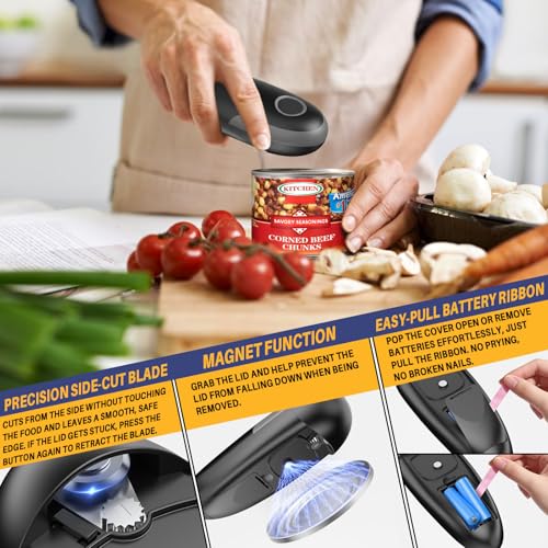 Electric Can Opener, One-Touch Automatic Can Opener for Seniors with Arthritis, Smooth Edge, Hands-Free, Fast Opening, Battery Powered, Food Safe Portable Electric Can Openers for Kitchen (Gray)