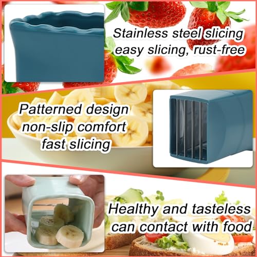 Tulobi 2-Piece Fruit Slicer Set, Stainless Steel, Mini Cup Slicer, Quick Salad Maker, Creative Kitchen Gadget (Navy Blue + Cyan)