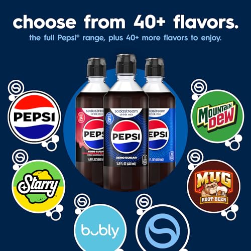 SodaStream Pepsi Zero Sugar Drink Mix, 4 Pack Cola Syrup for Sparkling Water Makers, Real Taste Pepsi Zero Syrup, Control Your Fizz with Soda Stream Flavors, 4 x 14.9 Fl Oz (440ml)