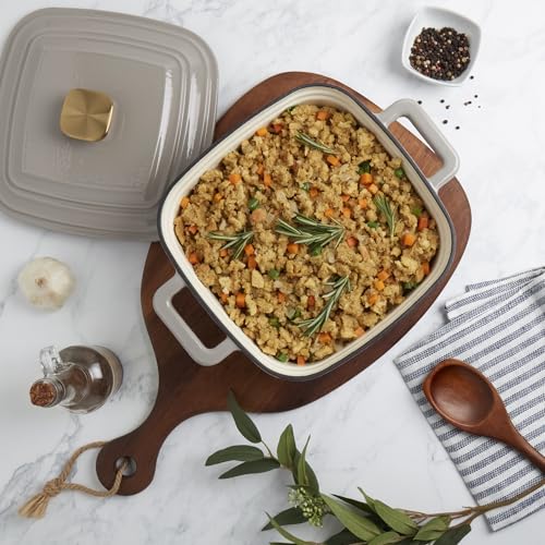 Smith & Clark 4 Quart Enameled Cast Iron Square Dutch Oven Pot with Lid, Gray