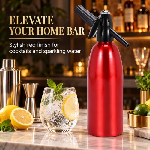 Soda Siphon, 1L Carbonated Water Machine, Soda Maker, Portable Aluminium Sparkling Water Maker for Home Bar Making Cocktails DIY Sparkling Drinks, Use 8 gram CO2 Cartridges (Not Included)