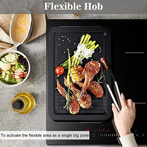 Karinear Induction Cooktop 4 Burner, 7400W 24'' Built-in Induction Stovetop with Flex Zone,Child Safety Lock, Timer, Boost, Slider Control Black Glass Electric Cooktop 240V Hard Wire(come with a pot)