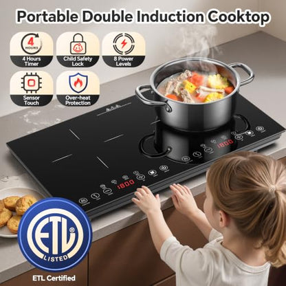 Portable Double Induction Cooktop, 1800W 2 Burner Induction Burner