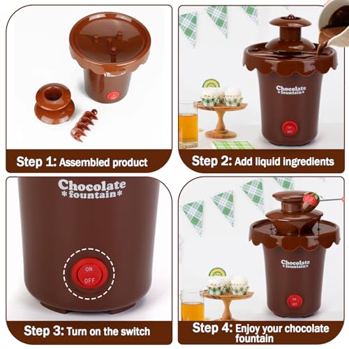 Yummy Sam 6oz Mini Chocolate Fountain Machine, 2 Tier Tower Plastic Cheese Electric Fountain BPA Free, Chocolate Melt Machine, for 2-3 People, Parties, 200ml Capacity with 10 Plastic Forks