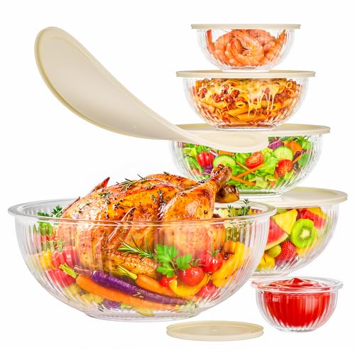 Jelife Glass Mixing Bowls with Lids Sets - 6 Packs Size: 5.9-3.7-2.1-1-0.5-0.2QT, Borosilicate Nesting Glass Bowls Containers for Baking,Salad,Meal Prep,Serving,Food Storage,BPA Free & Dishwasher Safe