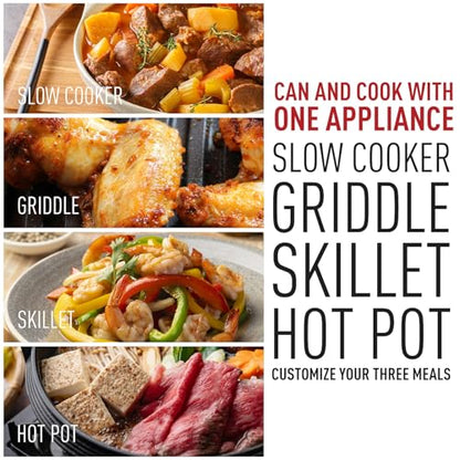 Slow Cooker, Techwood 1500W Electric Skillet 7.5-Quart Extra-large Capacity Multi-Cooker with 5-Level Heat Settings, Come with Non-stick Skillet Pan & Cooking Pot, Dishwasher Safe, Black