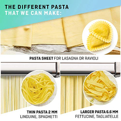Manual Pasta Maker with Dryer - Multi-Pasta Stainless Steel Italian Flat Dough Machine with Adjustable Setting, Sharp Cutter, and Hand Crank - Fresh Homemade Noodles, Spaghetti, Lasagne | By VeoHome…