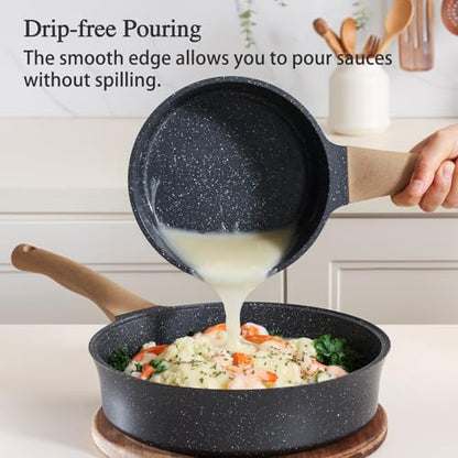 AnimoZest Nonstick Saucepan with Lid, 2 Quart German Greblon Ceramic Sauce Pan, Non Toxic Sauce Pot with Cover for Multipurpose Use, PTFE, PFOA & PFAS Free, Induction Compatible.