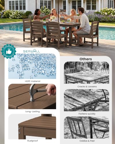SERWALL HDPE Outdoor Dining Furniture, Outdoor Dining Set for 10, Brown