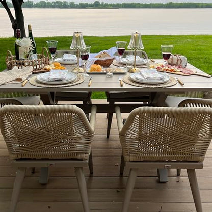PURPLE LEAF Outdoor Dining Set 9 Pieces Aluminum PE Rattan Champagne