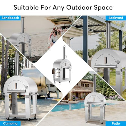 Pizza Oven, wood fire pizza oven for Outside Kitchen, Pizza Maker Oven Grill for Camping Backyard Party,38.6 Inch, Silver