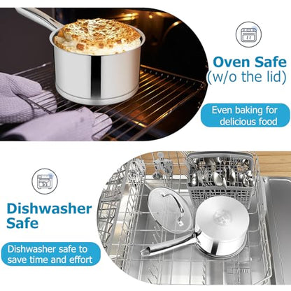 TeamFar 1 qt Saucepan, Stainless Steel Small Sauce Pan & Lid with Tri-ply Bottom for Cooking/Boiling/Stewing, For Induction/Gas/Electric, Non-Toxic & Heavy Duty, Straight Side & Dishwasher Safe
