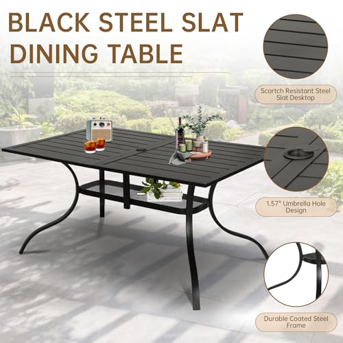 SUNCROWN 8 - Piece Outdoor Dining Set, Patio Furniture Set with 6 Textilene Dinning Chairs, 1 Rectangle Metal Table and 1 Brown 9Ft Patio Umbrella for Lawn Garden Backyard Deck, Black