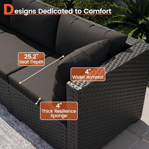 VONZOY Patio Furniture Set, 7-Piece Outdoor Wicker Sectional Sofa, Black