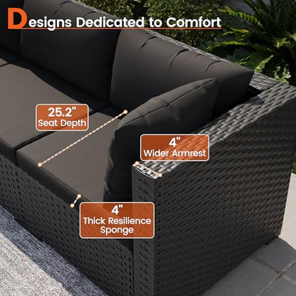VONZOY Patio Furniture Set, 7-Piece Outdoor Wicker Sectional Sofa, Black