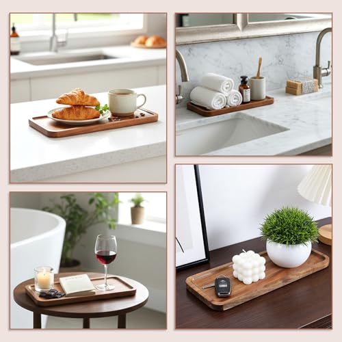 3 Pack Solid Acacia Wood Serving Trays, 14"x5.5" Rectangular Wooden Serving Platters, Wooden Mini Charcuterie Boards, Natural Wood Platter for Home Decor, Kitchen Counter, Cheese