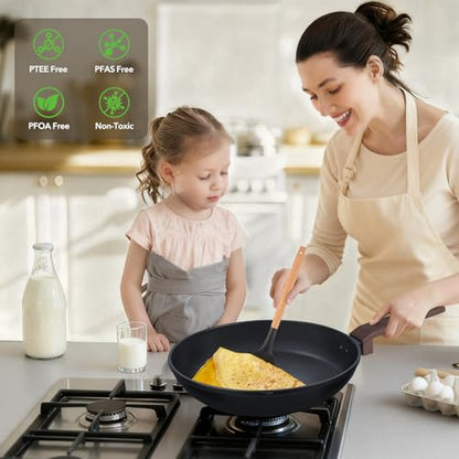 PRAMEDIA 9Pcs Pots and Pans Set Nonstick,Induction Cookware Set Kitchen Cooking Sets,Healthy Non-Toxic Pots and Pan set,Non Stick with Grill Pan& Stay-Cool Handles (PFOS, PFOA Free),Black