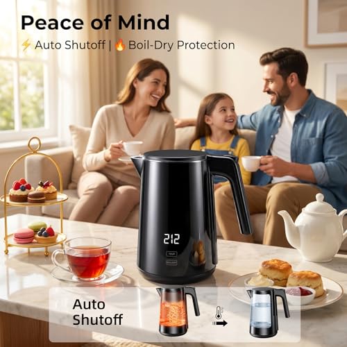 Electric Kettle with Digital Display & Temperature Control, 1.0L Stainless Steel Water Boiler, 1200W Fast Boiling, 4H Keep Warm, BPA-Free Auto Shut-Off, Tea Coffee Kettle for Home Office 120V, White