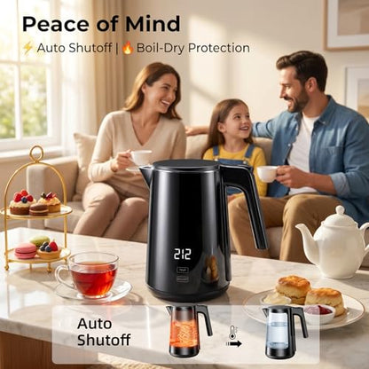 Electric Kettle with Digital Display & Temperature Control, 1.0L Stainless Steel Water Boiler, 1200W Fast Boiling, 4H Keep Warm, BPA-Free Auto Shut-Off, Tea Coffee Kettle for Home Office 120V, White